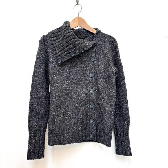 BCBGMAXAZRIA Button Front Knit Turtleneck Cardigan Sweater Cozy Black M NEW - Picture 2 of 12